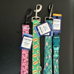 Set of three Top Paw 4 foot leashes with matching medium flamingo collar